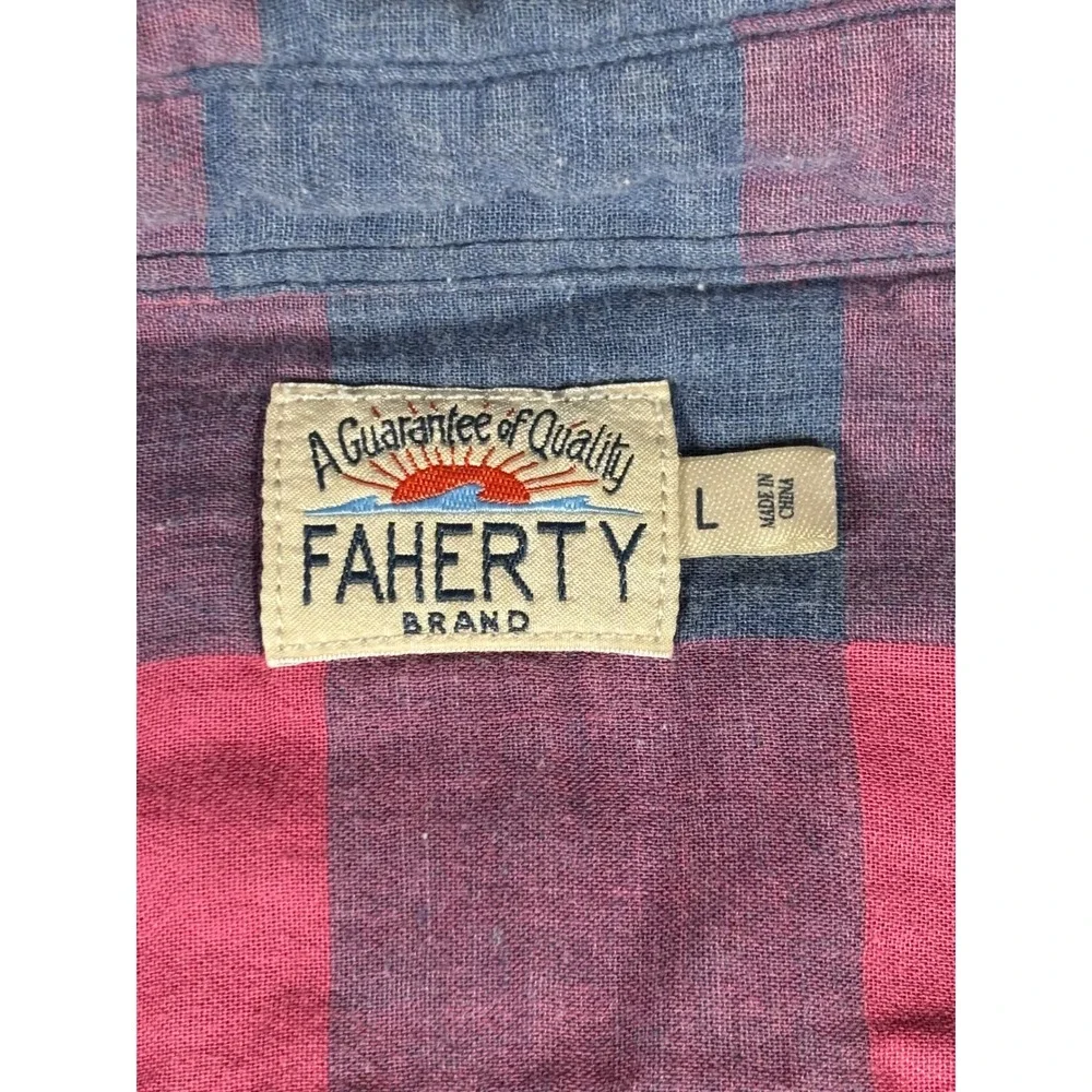 Faherty Mens Pink Blue Buffalo Check Flannel Button Down Shirt Large RN140476 - Picture 2 of 7